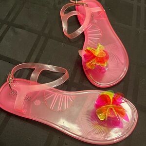 Pink Jelly Sandals with Floral Accent by Betsy Johnson